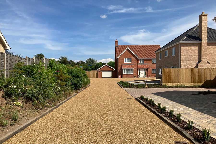 An example of gravel and block paved driveways.